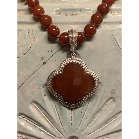 Whitney Kelly Necklace & Detachable Pendant Carnelian Agate Sterling Silver Vin. - Picture 3 of 16